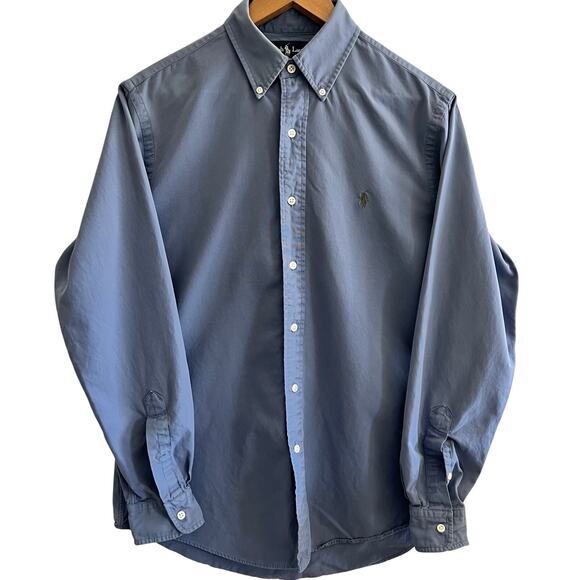 Ralph Lauren Shirt Men’s Medium Custom Fit Button Down Long Sleeve Silk Blend - Picture 2 of 6